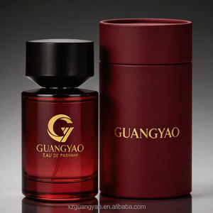 Vente directe d'usine de flacons de parfum ronds en verre de 50 ml de couleur rouge avec logo doré, boîte d'emballage luxueuse sur mesure - Product Image 1