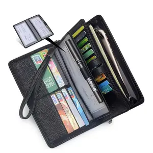 Дамский деловой дорожный кошелек с ремешком на руку, съемный клатч с чековой книжкой внутри, дешевый кожаный женский длинный кошелек с RFID-защитой