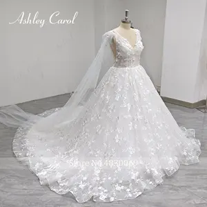 애슐리 캐롤 A-라인 웨딩 드레스 실제 사진 2023 꿈꾸는 아플리케 등이없는 리본 우아한 가운 Vestidos 드 노비아 - Product Image 4