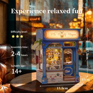 Kit de construction de bibliothèque pour enfants IIE CREATE, <span class=keywords><strong>puzzle</strong></span> en bois 3D à faire soi-même, salon de thé SL-39 avec éclairage LED certifié CE CPC EN71 - Product Image 4