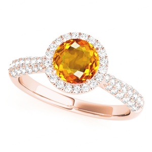 Bague en grenat et citrine, argent sterling 925, bague en cristal de citrine, forme ronde, bague de mariage en citrine - Product Image 1