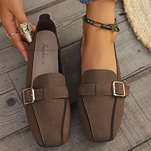Retro Plus Size Flats Casual Peas <b>Shoes</b> Women Autumn Belt Buckle <b>Soft</b> Bottom Square Toe Lazy Flats - Product Image 6