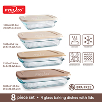 Plat à four en verre rayé Pyglass avec couvercle en PE marron personnalisable, plusieurs tailles, utilisation en cuisine, compatible micro-ondes, facile à nettoyer