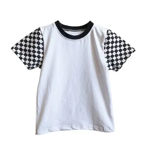 Baby Checkered Sleeve Tee Boys Girls Unisex Summer Plaid Short Sleeve Kids Check Print Cotton T-shirt