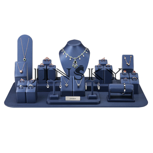 Jinsky Design personnalisé de luxe classique bleu en cuir PU couvert bijoux présentoir élégant conteneur pour boucles d'oreilles bagues colliers - Product Image 1