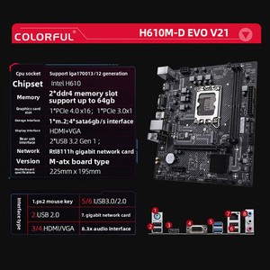 เซเว่น (หลากสี) H610M-D/H610M-E DDR4 รองรับดีซีเอ็มดี ดับเบิ้ลแชนแนล ไวไฟ สำหรับเดสก์ท็อป รองรับซีพียูรุ่นที่ 12/13 ใหม่ รองรับซีพียูรุ่นที่ 12 และ 13 - Product Image 3