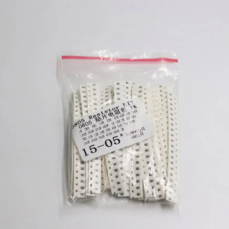 0805 SMD Resistor Kit Assorted Kit 1ohm-1M ohm 1% 33valuesX 20pcs=660pcs Sample Kit