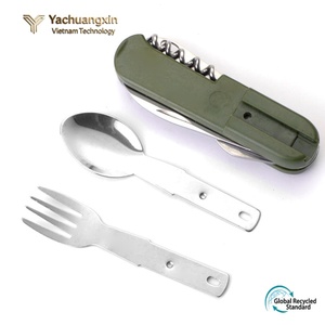 Ensemble de couverts multifonctionnels portables en acier inoxydable pliable en trois parties, couteau, fourchette et cuillère, pour le camping et les dîners en plein air - Product Image 5