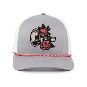 Gorra de béisbol de ala plana con logotipo personalizado de algodón al por mayor, gorra de camionero de 6 paneles con patrones de cuerda rosa - Product Image 3