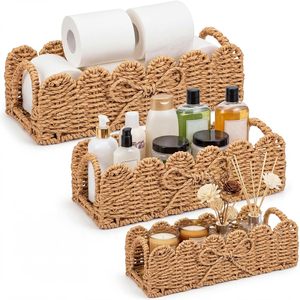 Woven Rope <b>Storage</b> <b>Basket</b> Rectangle Handmade With Handles For Bathroom Toilet Paper And Toiletries Organizer - Product Image 1