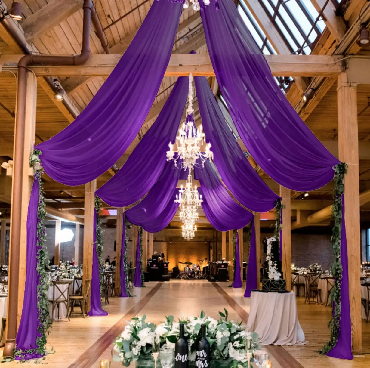 Ceiling Drapes for Weddings Purple Chiffon Sheer Ceiling Curtain 4 Panels 5FTx20FT Wedding Arch Draping Fabric Chiffon Backdrop