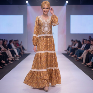 Robe longue pour femme musulmane, en rayonne imprimée, col en V, coupe classique, ornée de dentelle, motif floral africain, légère, de luxe, tenue traditionnelle d'été - Product Image 4