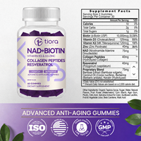 Complément alimentaire en gommes sans sucre 9 en 1 à base de nicotinamide, NAD, biotine, resvératrol, collagène en peptides pour adolescents et adultes, 60 unités
