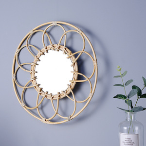 Handmade Round Wicker Decorative <b>Mirror</b> Natural Color Wall <b>Hanging</b> Home Entryway Artistic Makeup <b>Mirror</b> 1PC - Product Image 2