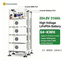 Batterie au lithium 64 kWh 204,8 V haute tension, prix de gros, compatible avec les onduleurs hybrides Deye, Solis, Goodwe