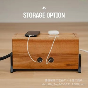 Caja organizadora de cables de madera, caja de almacenamiento para cables de datos y regletas de enchufes con tapa, organizador de cables, centro de cableado de madera maciza - Product Image 3