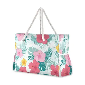 Week Deals Custom Hawaii Floral Print waterproof Utility Tote Bag Handbags Beach bag for women