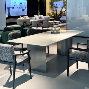 Table à manger en marbre de design italien de luxe, table en pierre minimaliste moderne pour salle à manger de villa - Product Image 5