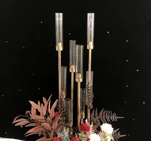 Porte-candélabres de décoration romantique d'hôtel de mariage 8/10/12, chandelier en métal doré