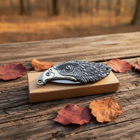 Couteau de poche pliant mini à poignée Aigle imprimée en 3D, lame en acier inoxydable 5Cr15 finition Stonewashed, porte-clés EDC pour camping et activités de plein air