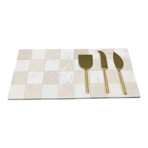 Elegante tagliere rettangolare in marmo a scacchi con coltelli lucidi per servire e decorare - Product Image 2