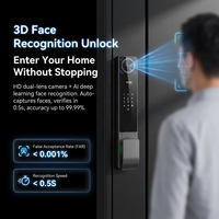 Serrure Intelligente Vertexis avec Contrôle par Application Tuya, Reconnaissance Faciale, Empreinte Digitale, Mot de Passe, Carte, Veines Palmaires, Interphone Bidirectionnel, Vidéo, Bois, Cloud