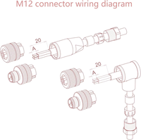 Impermeable IP67 Latón Sensor M12 Industrial X Código Conector macho 5 Pin Conectores impermeables M12