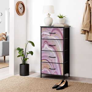 Abstract Stone Agate <b>4</b>-Drawer Dresser Vein Pattern MDF Melamine Storage Organizer for <b>Shoes</b> Bedroom Living Room Furniture Home - Product Image 1