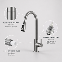 Robinet mélangeur de cuisine monocommande encastrable finition brossée raffinée pour lavabo, vente en gros