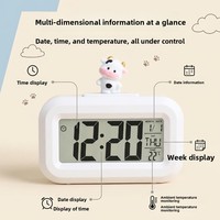 Réveil électronique multifonctionnel LCD à piles avec veilleuse, calendrier perpétuel, affichage de la température et design décontracté