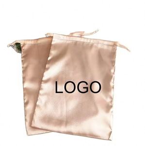 Bolsas de Satén para Empaque de Cabello, Bolsas de Satén con Cinta Dorada Rosa, Bolsa de Empaque para Cabello Virgen - Product Image 4