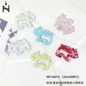 Fermaglio per capelli a forma di zampa di cucciolo di West Highland White Terrier, 8 cm, trasparente con stampa leopardata - Product Image 3