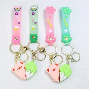 New Hot Sale Lovers Couple Keychain Bag Pendant Kawaii Heart Love Pig Cabbage Pig Keychain With Magnet