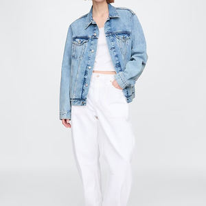 버튼 플랩 패치 포켓 라이트 워시 프린팅 가능 캐주얼 친환경 100% 코튼 데님 재킷 - Product Image 1