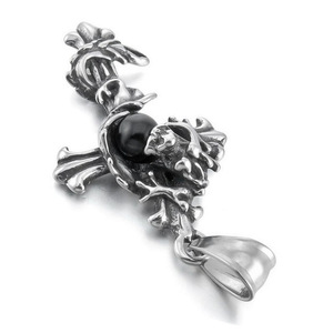Pendentif Dragon en Acier Inoxydable Yunnique avec Sertissage en Agate Noire, Breloque Thème Zodiaque Animal, Guangzhou pour Bijoux de Mode - Product Image 2