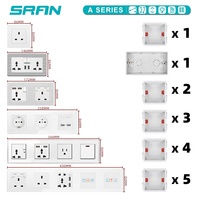 SRAN-enchufe Universal de pared con panel de cristal, 5 pines, 13a, 110V, multifunción, doble usb, 5V, 2.1A, 86mm x 86mm