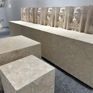 Roman Beige Travertine marmer batu lempengan untuk pulau dapur bulat marmer meja kopi Hotel dekoratif Villa lantai aplikasi