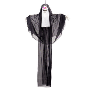 Decoración Colgante <span class=keywords><strong>de</strong></span> Monja Esqueleto <span class=keywords><strong>de</strong></span> Terror para Halloween, Casa Encantada, Negra, Desgastada, Brillante y Aterradora - Product Image 1