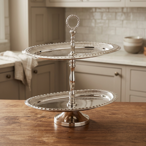 Support à gâteau à deux niveaux en acier inoxydable, finition miroir, plateau multi-étages, lavage à la main uniquement - Product Image 4