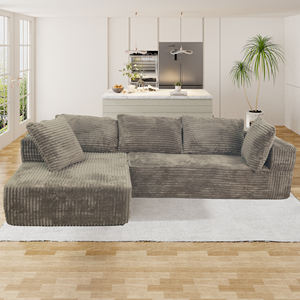 Sofá Seccional Modular Moderno en Forma de L de 100 Pulgadas, Sofá Tapizado Sin Estructura con Asiento Profundo, Color Marrón para Apartamento - Product Image 1