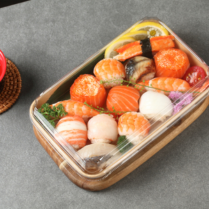 Boîte en papier kraft marron et <span class=keywords><strong>momiji</strong></span> SM7-1107, plateau à sushi à emporter avec couvercle en PET pour aliments – Prix usine de gros - Product Image 6