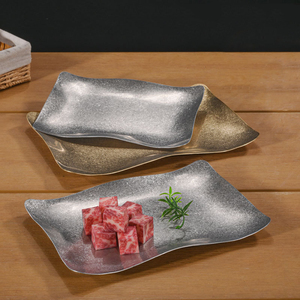 Plateau de café plat en or coréen <span class=keywords><strong>Assiette</strong></span> à dîner vintage en acier inoxydable <span class=keywords><strong>Assiette</strong></span> de stockage des aliments <span class=keywords><strong>Assiette</strong></span> rectangulaire pour plats de restaurant - Product Image 1