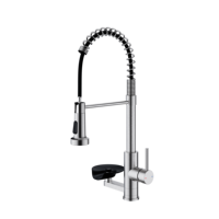 Robinet de cuisine robuste de conception industrielle avec rinçage de tasses, double mode d'eau, économie d'eau, anti-éclaboussures, structure en acier inoxydable 304