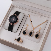 Set jam tangan 2/5/6 buah, jam tangan wanita berlian imitasi mewah, jam tangan elegan modis, jam Quartz untuk Gadis wanita