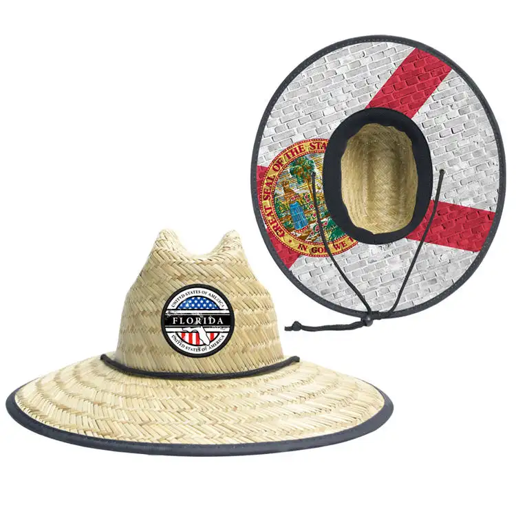 Customized quality wide brim summer beach mat grass straw surf hat for wholesale