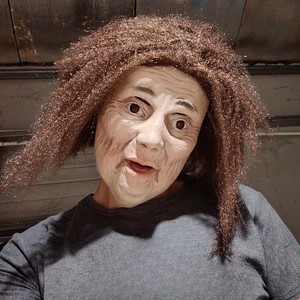 Masque intégral en latex réaliste de femme âgée plissée avec cheveux blancs/marron désordonnés - Costume tendance pour <span class=keywords><strong>Halloween</strong></span>, fête costumée, cosplay 18+ - Product Image 6