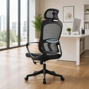 Sedia da Ufficio Ergonomica Leader con Schienale Alto in Rete, Poggiatesta Regolabile, Supporto Lombare Blu, Seduta in Tessuto <span class=keywords><strong>Nero</strong></span> - Product Image 1