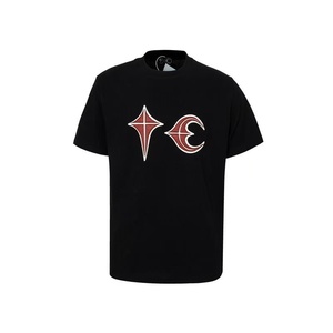 Camiseta de Algodón para Hombre con Bordado de Estrella y Luna, Corte Holgado, Estilo Casual Urbano para Uso Diario en Verano - Product Image 4