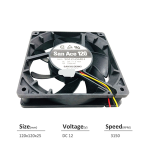 พัดลมระบายความร้อนแบบแกน SANYO DENKI San Ace 9G1212A401 ขนาด 120*120*25 มม. 12V DC 4.8W 0.4A 100CFM 3150rpm สำหรับเซิร์ฟเวอร์และอุปกรณ์โทรคมนาคม - Product Image 2