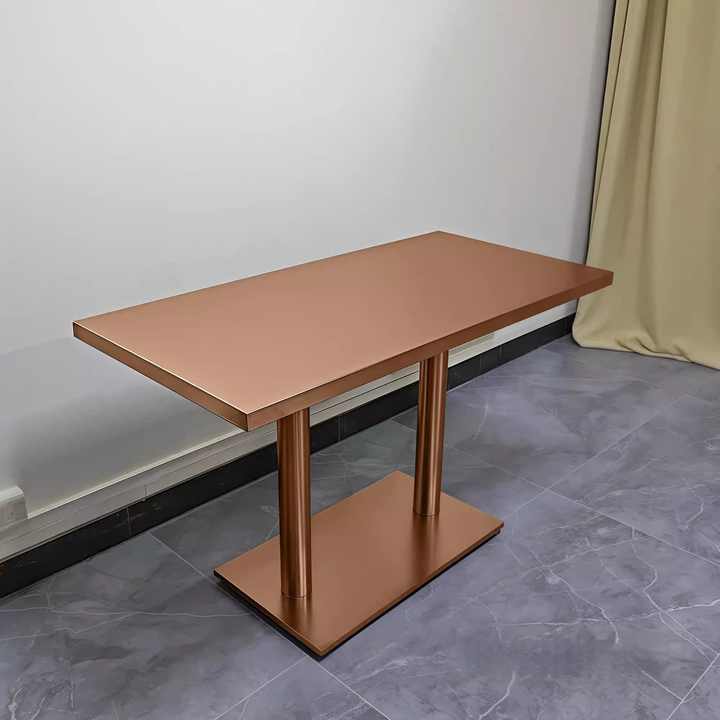 Modern Rectangle Dining Table with Marble Top Stainless Steel Restaurant-Style Home Furniture with Metal Panel Design for Bars